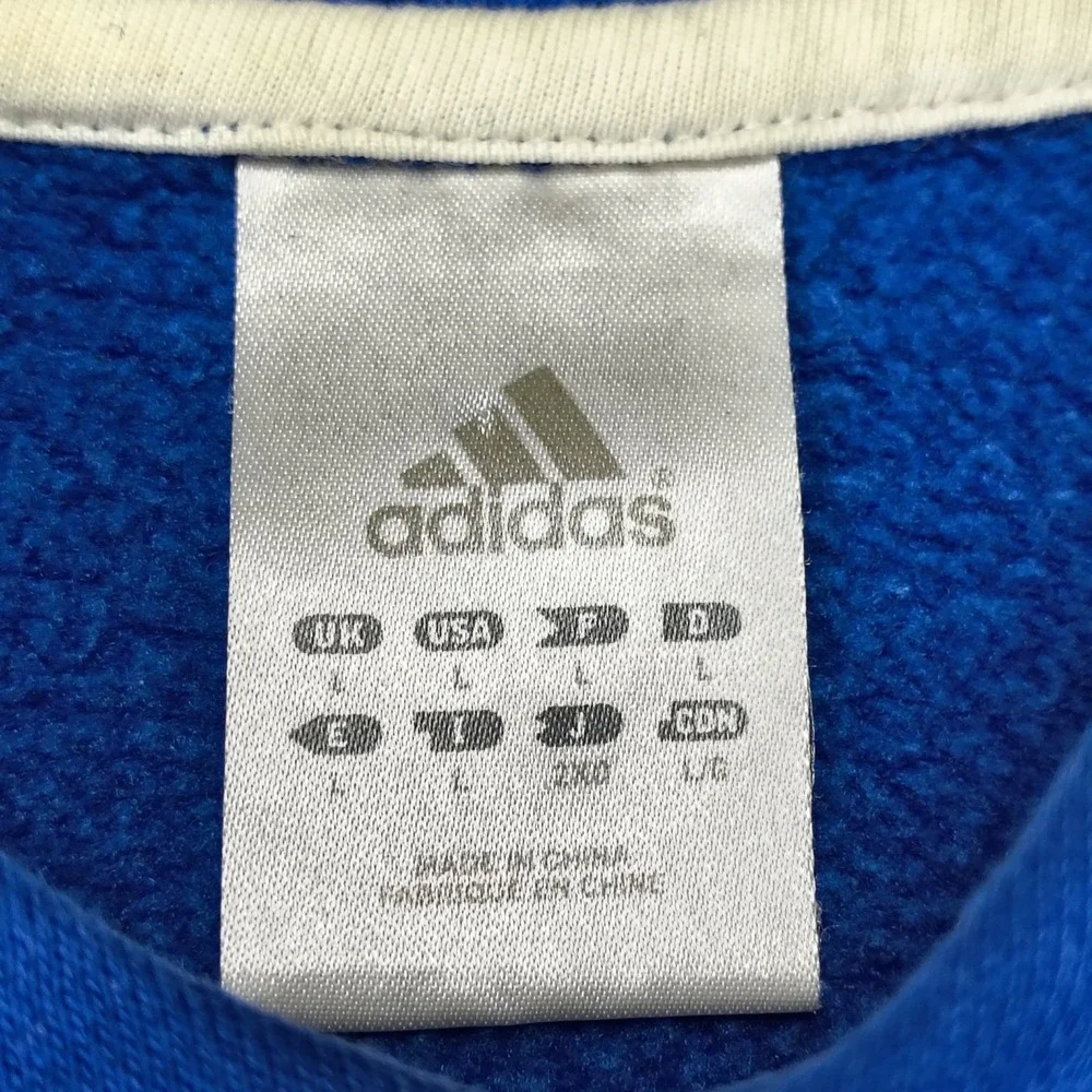 Adidas Mens Large Blue 3-Stripes Raglan Pullover Hoodie Sweatshirt Vintage Style